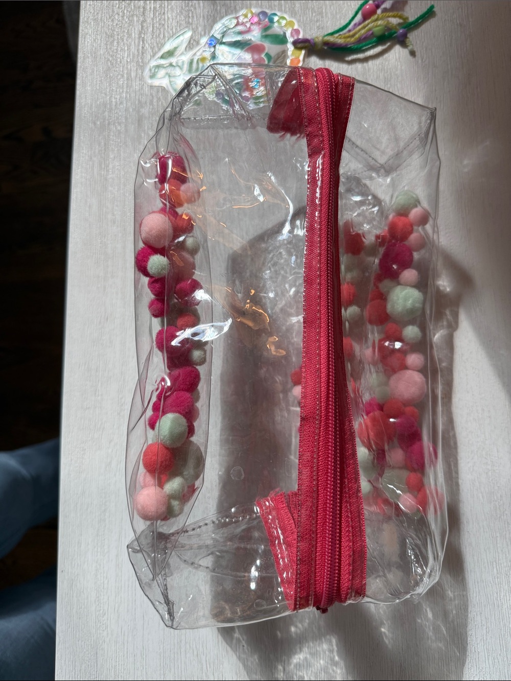 Toot PVC Clear Kids Pom Pom Travel Pouch Adorable Zipper Bag Great Gift